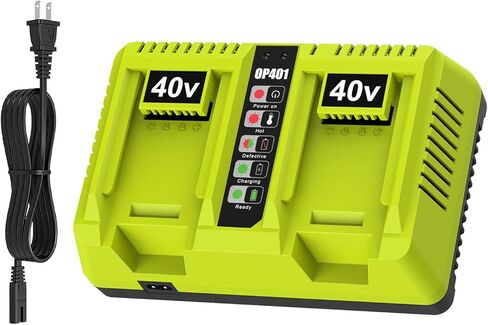 استبدال شاحن OP401 بمنفذين لشاحن بطارية Ryobi 40 فولت متوافق مع بطارية Ryobi 40 فولت OP4015 OP4040 OP4030 OP4050 OP4060 OP4026 in Kuwait