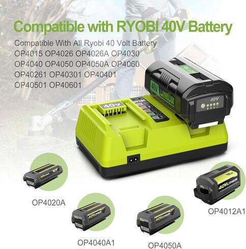 استبدال شاحن OP401 بمنفذين لشاحن بطارية Ryobi 40 فولت متوافق مع بطارية Ryobi 40 فولت OP4015 OP4040 OP4030 OP4050 OP4060 OP4026 in Kuwait