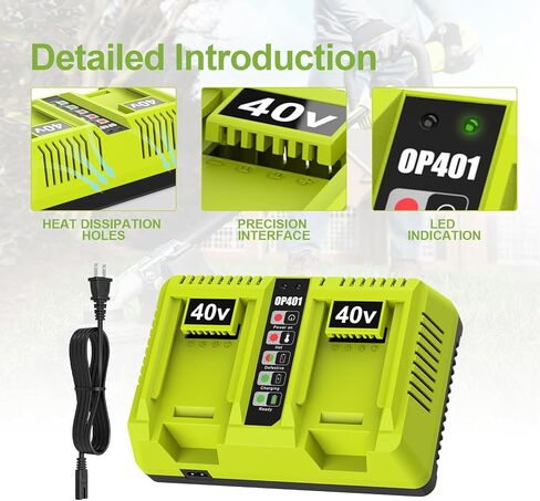 استبدال شاحن OP401 بمنفذين لشاحن بطارية Ryobi 40 فولت متوافق مع بطارية Ryobi 40 فولت OP4015 OP4040 OP4030 OP4050 OP4060 OP4026 in Kuwait