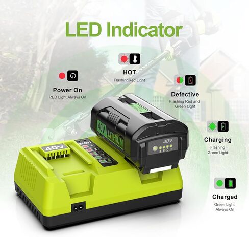 استبدال شاحن OP401 بمنفذين لشاحن بطارية Ryobi 40 فولت متوافق مع بطارية Ryobi 40 فولت OP4015 OP4040 OP4030 OP4050 OP4060 OP4026 in Kuwait