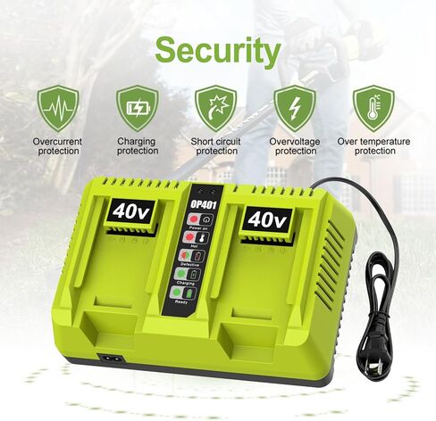 استبدال شاحن OP401 بمنفذين لشاحن بطارية Ryobi 40 فولت متوافق مع بطارية Ryobi 40 فولت OP4015 OP4040 OP4030 OP4050 OP4060 OP4026 in Kuwait