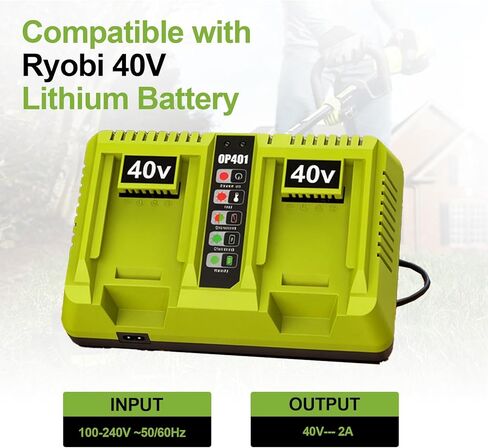 استبدال شاحن OP401 بمنفذين لشاحن بطارية Ryobi 40 فولت متوافق مع بطارية Ryobi 40 فولت OP4015 OP4040 OP4030 OP4050 OP4060 OP4026 in Kuwait