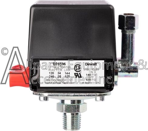 مفتاح ضغط D20596 1/4 بوصة NPT منفذ واحد 140-175 رطل لكل بوصة مربعة ثنائي القطب 120-240 فولت متوافق مع وحدات ضاغط الهواء بكابل Craftsman وDeVilbiss وPorter in Kuwait