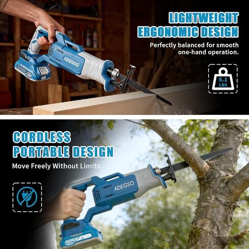 Reciprocating Saw Cordless, Battery Powered with 2×2.0Ah Batteries & 4 Blades, High Power Saw with Long Runtime, Portable Variable Speed Electric Saw for Wood/Metal/PVC/Plastic Cutting in Kuwait