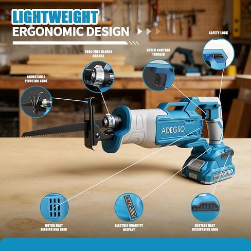 Reciprocating Saw Cordless, Battery Powered with 2×2.0Ah Batteries & 4 Blades, High Power Saw with Long Runtime, Portable Variable Speed Electric Saw for Wood/Metal/PVC/Plastic Cutting in Kuwait