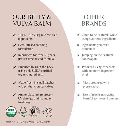 Organic Meadow Herbals Belly & Vulva Balm (2 oz.) - USDA Certified Organic. Dryness Relief for Women - Lubricating balm. Helps Maintain Skin Elasticity. Woman-owned & Operated Since 1994. in Saudi Arabia