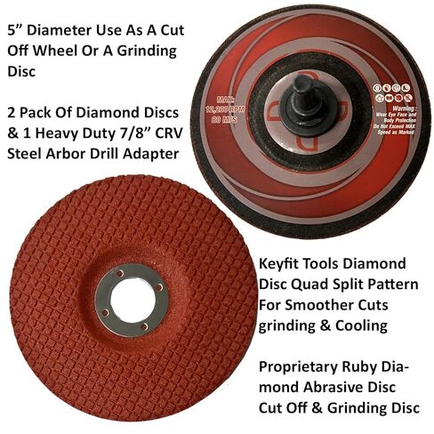 أدوات Keyfit قرص ماسي مثقاب لاسلكي يعمل بالطاقة قرص طحن قطع عجلة 5 بوصة × 1/8 بوصة حواف مقسمة رباعية عجلة طحن متوسطة الحصى لإزالة الأزيز in Kuwait