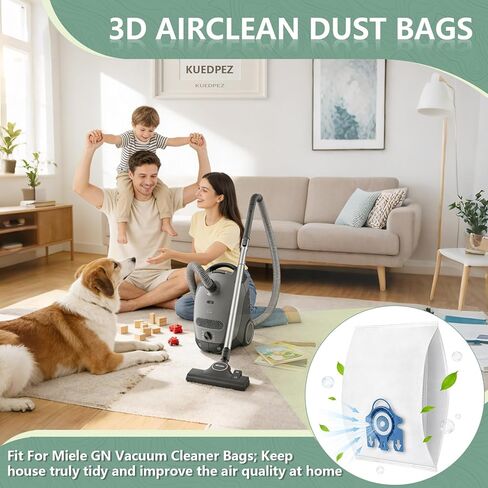 12 حزمة أكياس غبار Airclean ثلاثية الأبعاد متوافقة مع أكياس مكنسة كهربائية Miele GN لسلسلة C1 Complete C2 Complete C3 S2 S5 S8 S400i S600 S800 in Kuwait