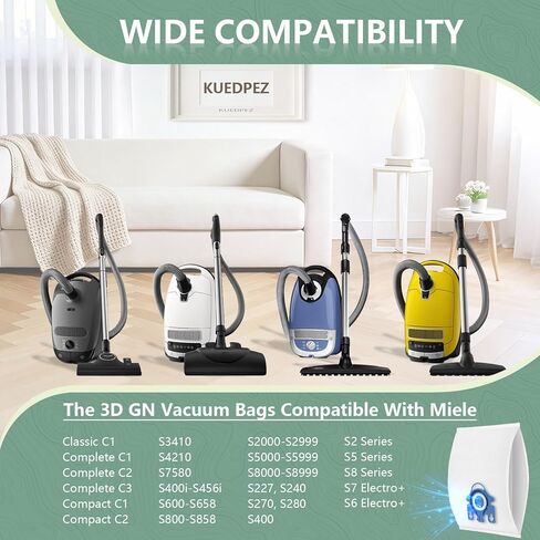 12 حزمة أكياس غبار Airclean ثلاثية الأبعاد متوافقة مع أكياس مكنسة كهربائية Miele GN لسلسلة C1 Complete C2 Complete C3 S2 S5 S8 S400i S600 S800 in Kuwait