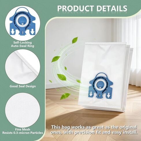 12 حزمة أكياس غبار Airclean ثلاثية الأبعاد متوافقة مع أكياس مكنسة كهربائية Miele GN لسلسلة C1 Complete C2 Complete C3 S2 S5 S8 S400i S600 S800 in Kuwait
