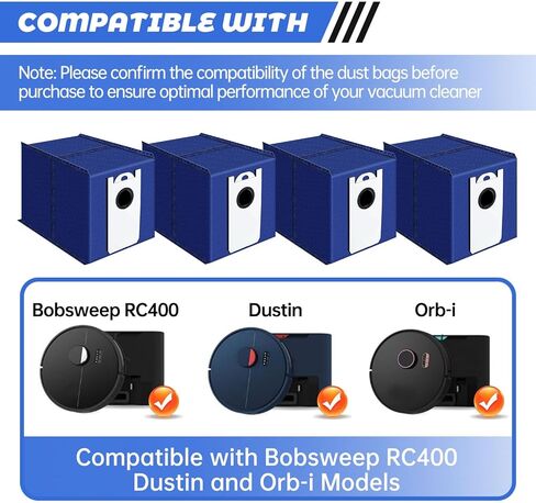 4 عبوات من أكياس الغبار ذات سعة كبيرة 4.6 لتر تناسب RC400 Dustin، Orb-i Robot، المكانس الكهربائية فائقة الرؤية، أكياس تجميع الغبار البديلة القابلة لإعادة الاستخدام in Kuwait