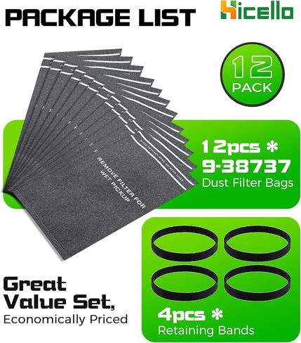 12 Pack 9-38737 Dust Cloth Filter Bags Replacement for Craftsman 2-2.5 Gallon Wet/Dry Vacuums & Powerhead Bucket Vac, Compatible with Part# CMXZVBE38737/9-38737, Includes 4 Retaining Bands in Kuwait
