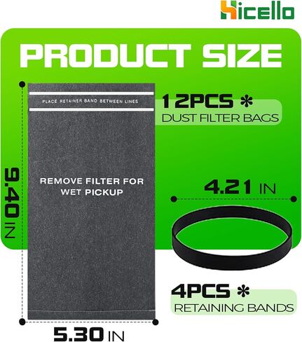 12 Pack 9-38737 Dust Cloth Filter Bags Replacement for Craftsman 2-2.5 Gallon Wet/Dry Vacuums & Powerhead Bucket Vac, Compatible with Part# CMXZVBE38737/9-38737, Includes 4 Retaining Bands in Kuwait