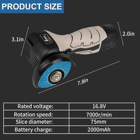 Cordless Brush Angle Grinder Kit, 7000RPM Mini Electric Angle Grinding Tool with 2pcs 16.8V 2000mAh Batteries and 20-Cutting Discs, Power Angle Grinder for Wood Metal Stone Concrete in Kuwait