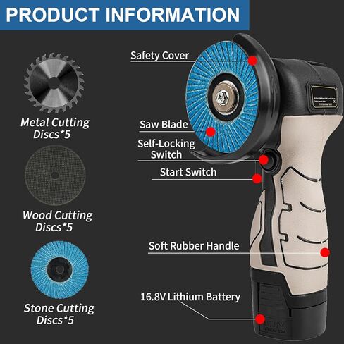 Cordless Brush Angle Grinder Kit, 7000RPM Mini Electric Angle Grinding Tool with 2pcs 16.8V 2000mAh Batteries and 20-Cutting Discs, Power Angle Grinder for Wood Metal Stone Concrete in Kuwait