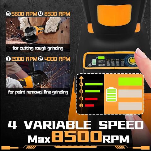 4-1/2" Cordless Angle Grinder for DeWalt 18V/20V MAX Battery, 8500RPM Brushless Motor with 4 Speed Control, Ideal for Cutting, Grinding, Polishing (Tools Only) in Kuwait