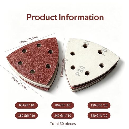 60 Triangular Sandpaper Pads, Abrasive,Sheets, 6-Hole Sandpaper 60/80/120/180/240/320 for Triangular/Multi Sand polishing in Kuwait