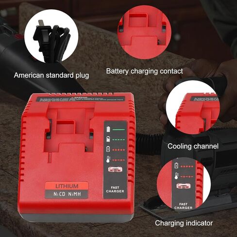 2 Pack 4500mAh High Capacity Ni-Mh 18 Volt PC18B Replacement Battery and PCXMVC PCMVC Charger Compatible with Porter Cable 18V Battery PC18B PC18BL PC18BLEX PCC489N PC188 Cordless Power Tools(Red) in Saudi Arabia