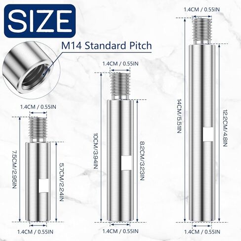 M14 Angle Grinder Extension Rod 3/4/5.5 Inch Angle Grinder Attachments Shaft Aluminium Alloy Rotary Lengthen Connecting Rod Suitable for polishers and grinders with M14 threads 3Pcs in Kuwait
