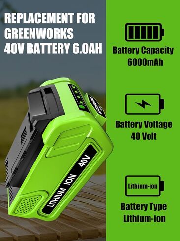 2Pack 40 Volt 6000mAh Lithium ion Batteries Replacement for Greenworks 40V Battery 29462 29472 29252 20202 2901319 Compatible with Greenworks in Kuwait