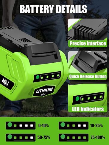2Pack 40 Volt 6000mAh Lithium ion Batteries Replacement for Greenworks 40V Battery 29462 29472 29252 20202 2901319 Compatible with Greenworks in Kuwait