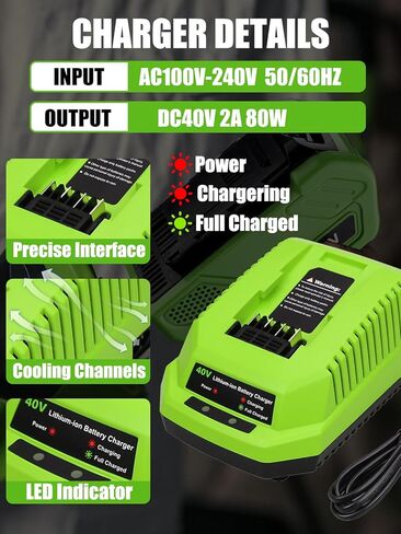 2Pack 40 Volt 6000mAh Lithium ion Batteries Replacement for Greenworks 40V Battery 29462 29472 29252 20202 2901319 Compatible with Greenworks in Kuwait