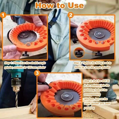 Drill Bit Sharpener Attachment for 125mm Angle Grinder, 2-13mm Capacity, Durable Orange Sharpener for Dull Drill Bits in Kuwait