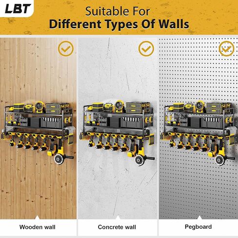 LBT Power Tool Organizer Wall Mount Garage Tool Storage with 7 Cordless Drill Holder Heavy Duty Metal Tool Utility Storage Rack Tool Shelf with Battery Holder Gifts For Men Father Husband in Kuwait