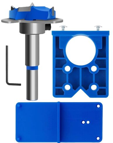 35mm Concealed Hinge Drilling Jig Kit, Adjustable Depth Carbide Forstner Drill Bit Hinge Boring Hole Saw Cutter with Door Hinges Drilling Guide for Cupboard Cabinet Door Hinge Installation in Kuwait