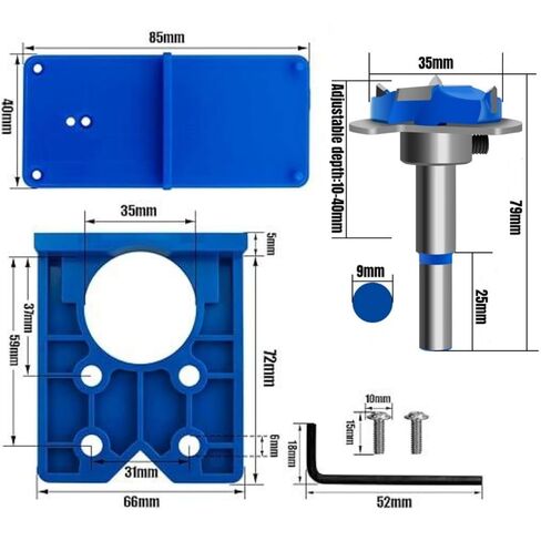 35mm Concealed Hinge Drilling Jig Kit, Adjustable Depth Carbide Forstner Drill Bit Hinge Boring Hole Saw Cutter with Door Hinges Drilling Guide for Cupboard Cabinet Door Hinge Installation in Kuwait