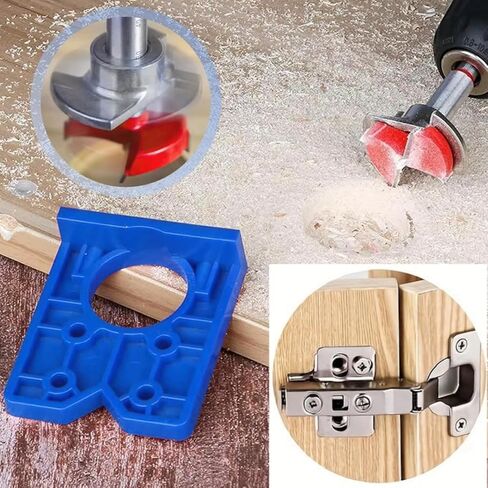 35mm Concealed Hinge Drilling Jig Kit, Adjustable Depth Carbide Forstner Drill Bit Hinge Boring Hole Saw Cutter with Door Hinges Drilling Guide for Cupboard Cabinet Door Hinge Installation in Kuwait