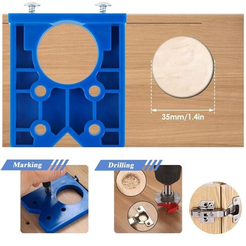 35mm Concealed Hinge Drilling Jig Kit, Adjustable Depth Carbide Forstner Drill Bit Hinge Boring Hole Saw Cutter with Door Hinges Drilling Guide for Cupboard Cabinet Door Hinge Installation in Kuwait