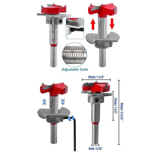 35mm Concealed Hinge Drilling Jig Kit, Adjustable Depth Carbide Forstner Drill Bit Hinge Boring Hole Saw Cutter with Door Hinges Drilling Guide for Cupboard Cabinet Door Hinge Installation in Kuwait