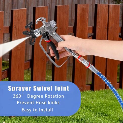 50FT x 1/4" Airless Paint Spray Hose, 4300 PSI Double Brass Wire Braided, 360° Anti-Tangle Swivel, Universal Fit Most Airless Sprayers, Heavy Duty for Indoor & Outdoor Spraying in Kuwait