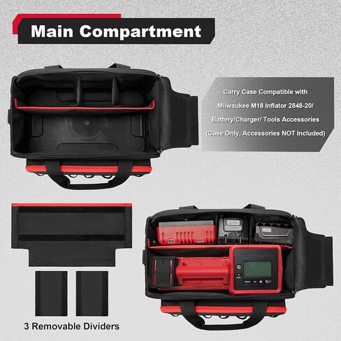 Rexmica Air Compressor Bag Compatible with Milwaukee M18 Inflator 2848-20, Air Pump Carrying Case with Hard Bottom Fit for Milwaukee Tools, Charger, Battery, Tire Inflator Storage Bag (Case Only) in Kuwait