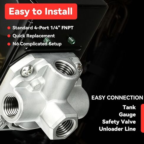 23474570 مفتاح ضغط لشركة Ingersoll Rand، مفتاح ضغط 135/175 PSI لـ Ingersoll-Rand 3-Phase 2340 2475 2545 7100 & 7.5HP 1-Phase 2475 ضواغط الهواء، 4 منافذ 1/4 بوصة FNPT، صمام التفريغ المدمج in Kuwait