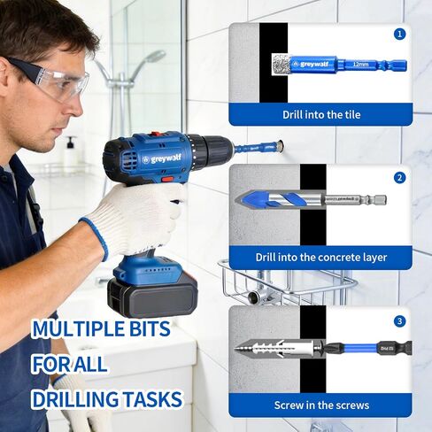 Greywolf 10 pcs Diamond Drill bit Set, Tile Drill bits, Suitable for Ceramic, Glass, Porcelain, Marble, and Granite in Drilling Holes, Hexagonal Shank Tile Drill bits with Cooling Wax, 5/6/8/10/12mm in Kuwait