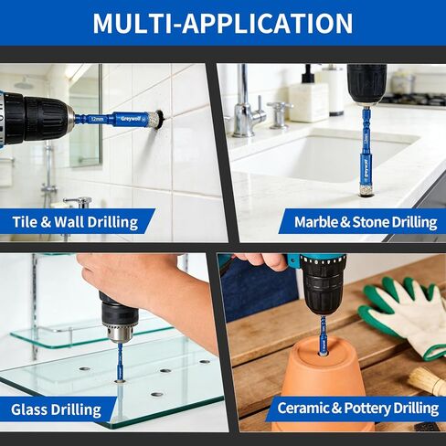 Greywolf 10 pcs Diamond Drill bit Set, Tile Drill bits, Suitable for Ceramic, Glass, Porcelain, Marble, and Granite in Drilling Holes, Hexagonal Shank Tile Drill bits with Cooling Wax, 5/6/8/10/12mm in Kuwait