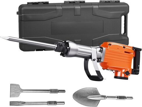 Happybuy 2200W Demolition Jack Hammer, 1400 BPM Concrete Breaker, Heavy Duty Electric, 6pcs Chisel Bits, Gloves, 360° Swiveling Front Handle, Trenching & Breaking Holes in Kuwait