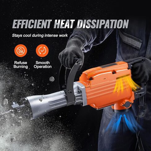 Happybuy 2200W Demolition Jack Hammer, 1400 BPM Concrete Breaker, Heavy Duty Electric, 6pcs Chisel Bits, Gloves, 360° Swiveling Front Handle, Trenching & Breaking Holes in Kuwait