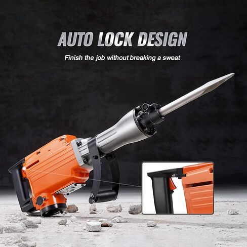 Happybuy 2200W Demolition Jack Hammer, 1400 BPM Concrete Breaker, Heavy Duty Electric, 6pcs Chisel Bits, Gloves, 360° Swiveling Front Handle, Trenching & Breaking Holes in Kuwait