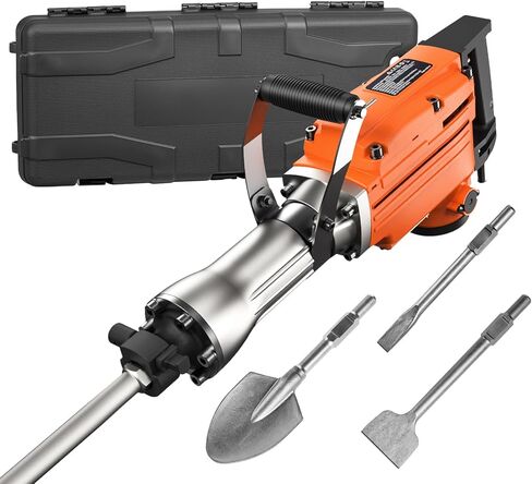 Happybuy 2200W Demolition Jack Hammer, 1400 BPM Concrete Breaker, Heavy Duty Electric, 6pcs Chisel Bits, Gloves, 360° Swiveling Front Handle, Trenching & Breaking Holes in Kuwait