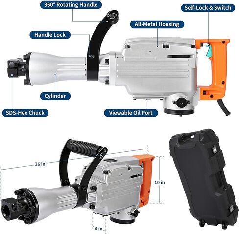 Garvee Electric Demolition Jack Hammer, 1500W Jackhammer Demolition Hammer, 1800 BPM Jackhammer Concrete Breaker with 360° Adjustable Handle, Anti-Vibration System, Complete Kit with Carrying Case in Kuwait