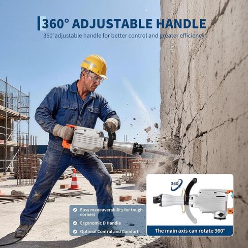 Garvee Electric Demolition Jack Hammer, 1500W Jackhammer Demolition Hammer, 1800 BPM Jackhammer Concrete Breaker with 360° Adjustable Handle, Anti-Vibration System, Complete Kit with Carrying Case in Kuwait