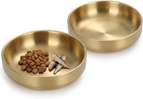 Gold Whisker Fatigue Cat Bowl, 5.9" Shallow Cat Food Dish Stainless Steel in Saudi Arabia