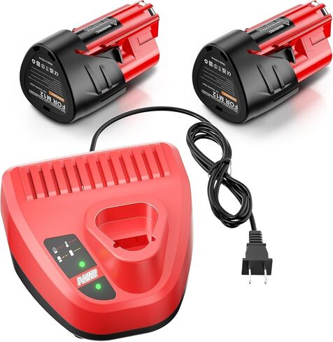 2 Pack M12 12-Volt Lithium-Ion 3.5Ah Battery and Charger Replacement for Milwaukee M12 Battery Compatible with Milwaukee 12V Battery Charger XC Lithium 48-11-2411 48-11-2420 48-11-2401 48-11-2402 in Kuwait