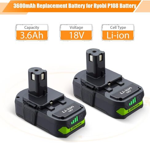 2 Packs 3600mAh 18V Battery Replacement for Ryobi 18V Battery, Compatible with Ryobi 18V Lithium Battery P108 P102 P103 P104 P105 P107 P109 P122 Cordless Power Tools in Kuwait