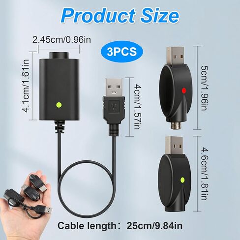 3 قطع كابل شحن USB لأقلام اللحام اللاسلكية المتوافقة، سلك شاحن بديل بمؤشر LED مع تصميم شحن واقٍ، أسود in Kuwait