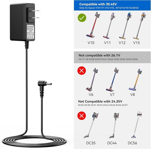 شاحن بديل 30.45 فولت لـ Dyson V10 V11 V12 V15 SV12 SV14 SV16 SV20 SV22، محول إمداد الطاقة لرأس دايسون اللاسلكي المطلق للحيوانات 6FT in Kuwait