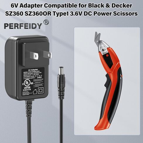 شاحن مدرج في قائمة UL متوافق مع مقص طاقة Black & Decker SZ360 SZ360OR Type1 3.6V DC، محول إمداد سلك الطاقة PERFEIDY باللون الأسود in Kuwait